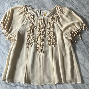 Anthro Leifsdottir cream silk bow blouse top 4